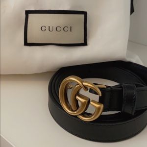 Used ** GG Marmont leather belt with shiny buckle